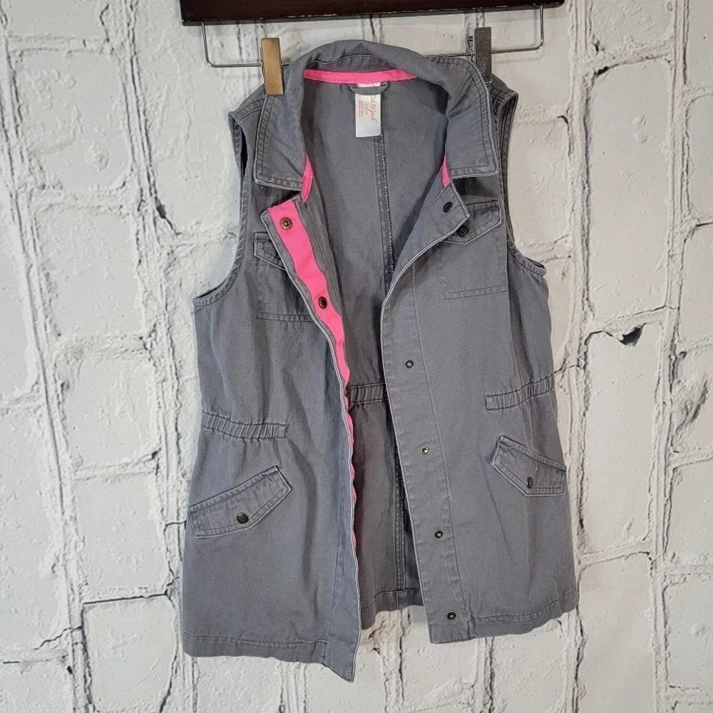 Two Girls Vests Grey Utility & Denim Vest Layering‎ Spring Summer Fall Big 10/12